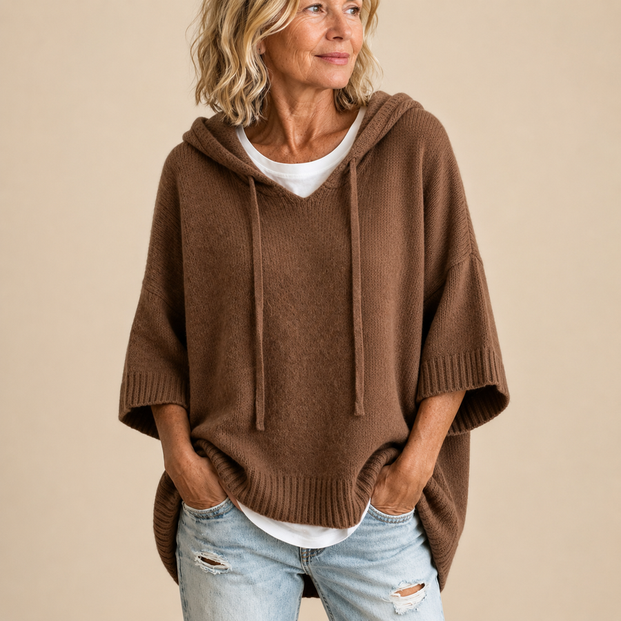 ROUSSEL PARIS | Poncho en maille à capuche et manches trois-quarts