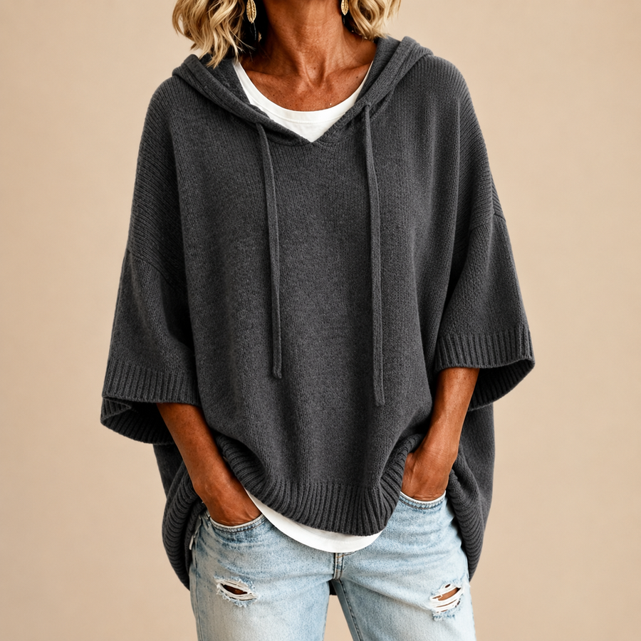ROUSSEL PARIS | Poncho en maille à capuche et manches trois-quarts