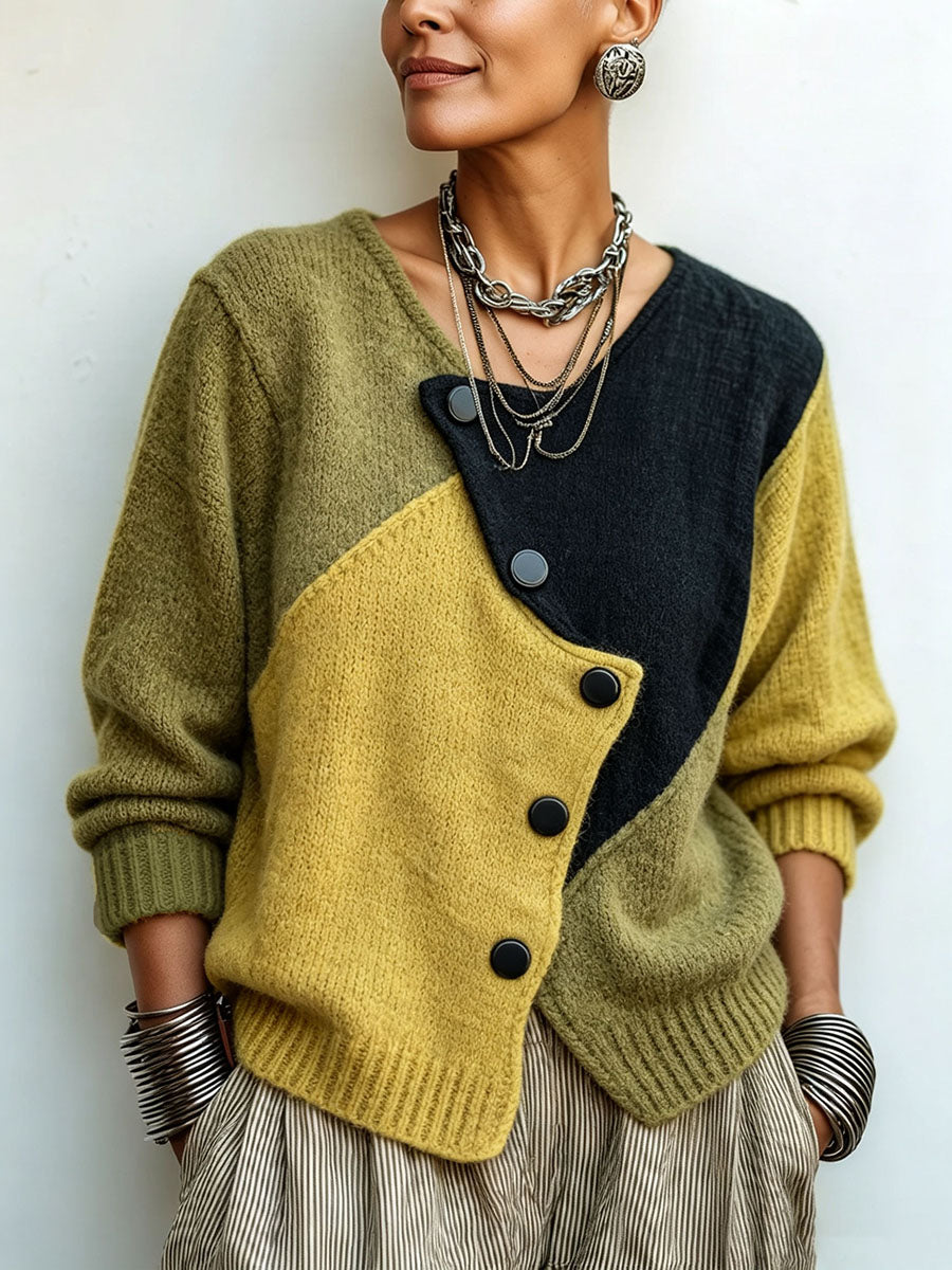 ROUSSEL PARIS | Pull en Maille Asymétrique Douillet à Blocs de Couleurs Artistiques