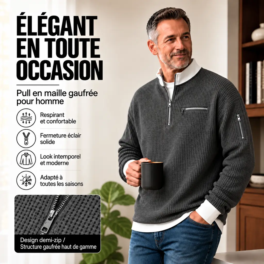 ROUSSEL PARIS | Pull en maille gaufrée à demi-zip pour homme