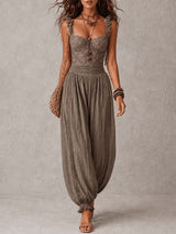 ROUSSEL PARIS | Ensemble bandeau en dentelle grise et pantalon harem plissé en coton