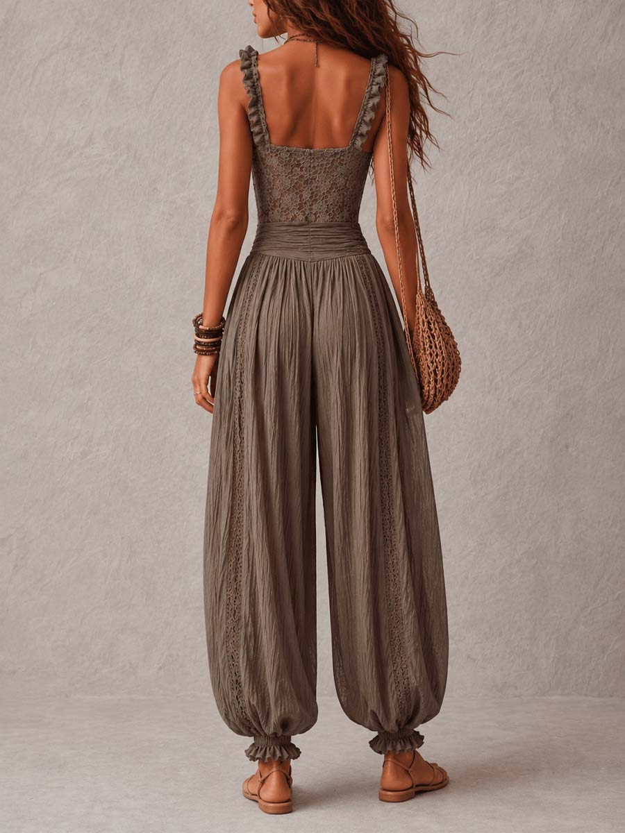 ROUSSEL PARIS | Ensemble bandeau en dentelle grise et pantalon harem plissé en coton