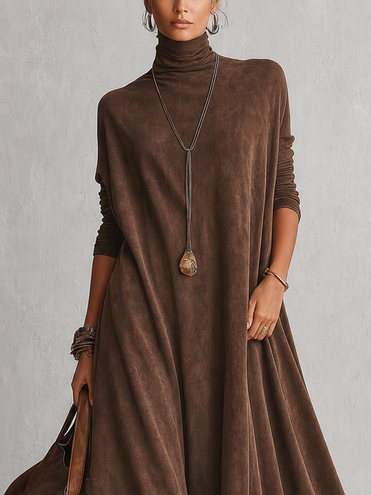 ROUSSEL PARIS | Robe évasée à col montant avec panneaux en dentelle et manches longues
