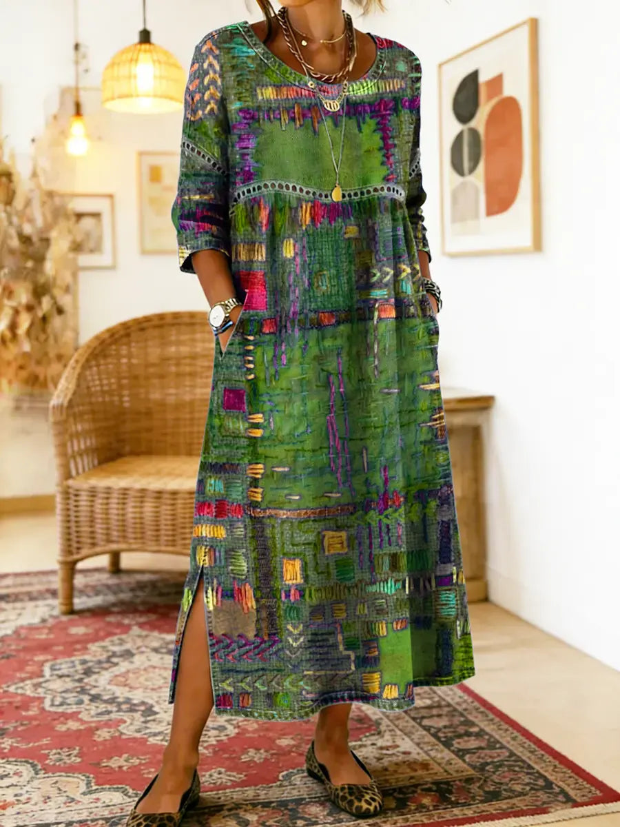 ROUSSEL PARIS | Robe en Denim avec Patchwork Ethnique