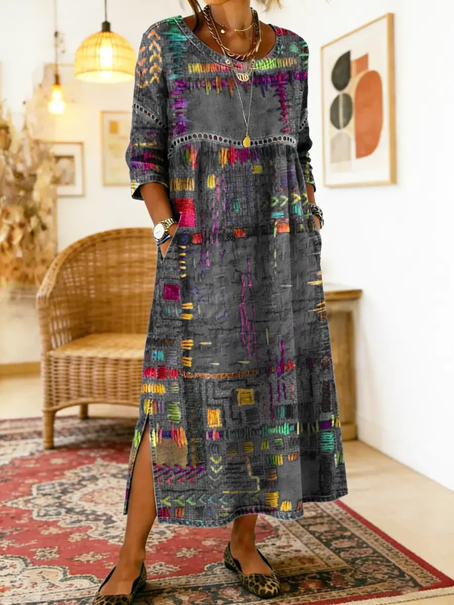 ROUSSEL PARIS | Robe en Denim avec Patchwork Ethnique