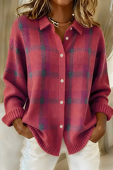 ROUSSEL PARIS | Cardigan Anna Femme — Maille Douce à Carreaux d'Automne