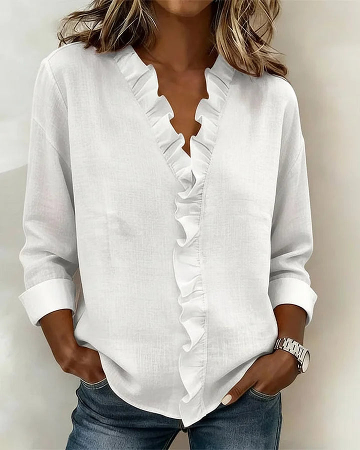 ROUSSEL PARIS | Blouse à volants, col en V et manches longues
