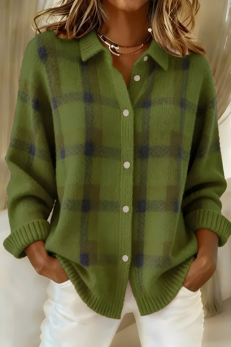 ROUSSEL PARIS | Cardigan Anna Femme — Maille Douce à Carreaux d'Automne