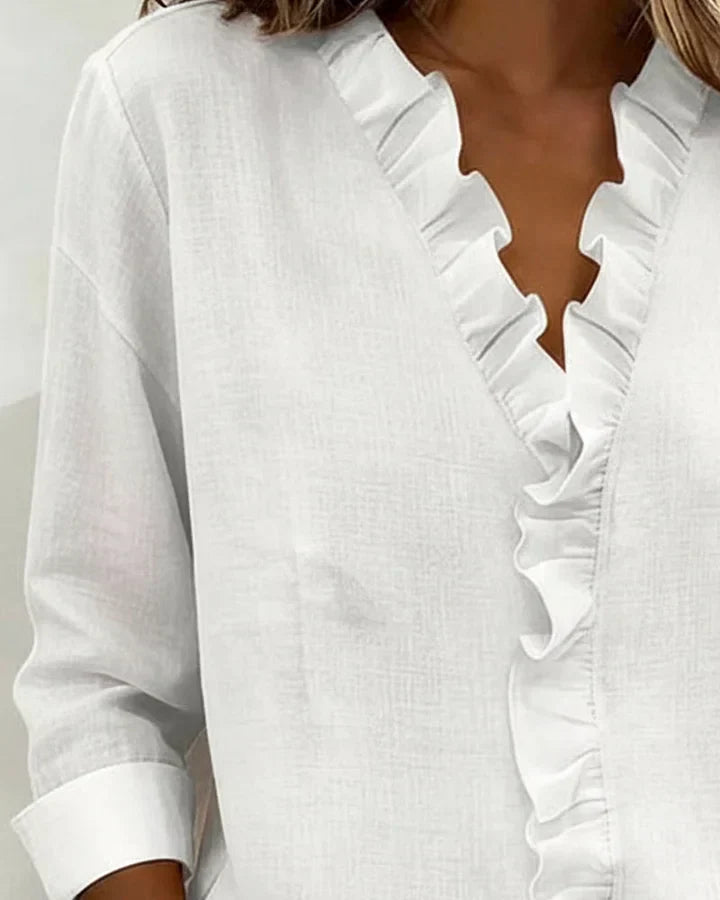 ROUSSEL PARIS | Blouse à volants, col en V et manches longues