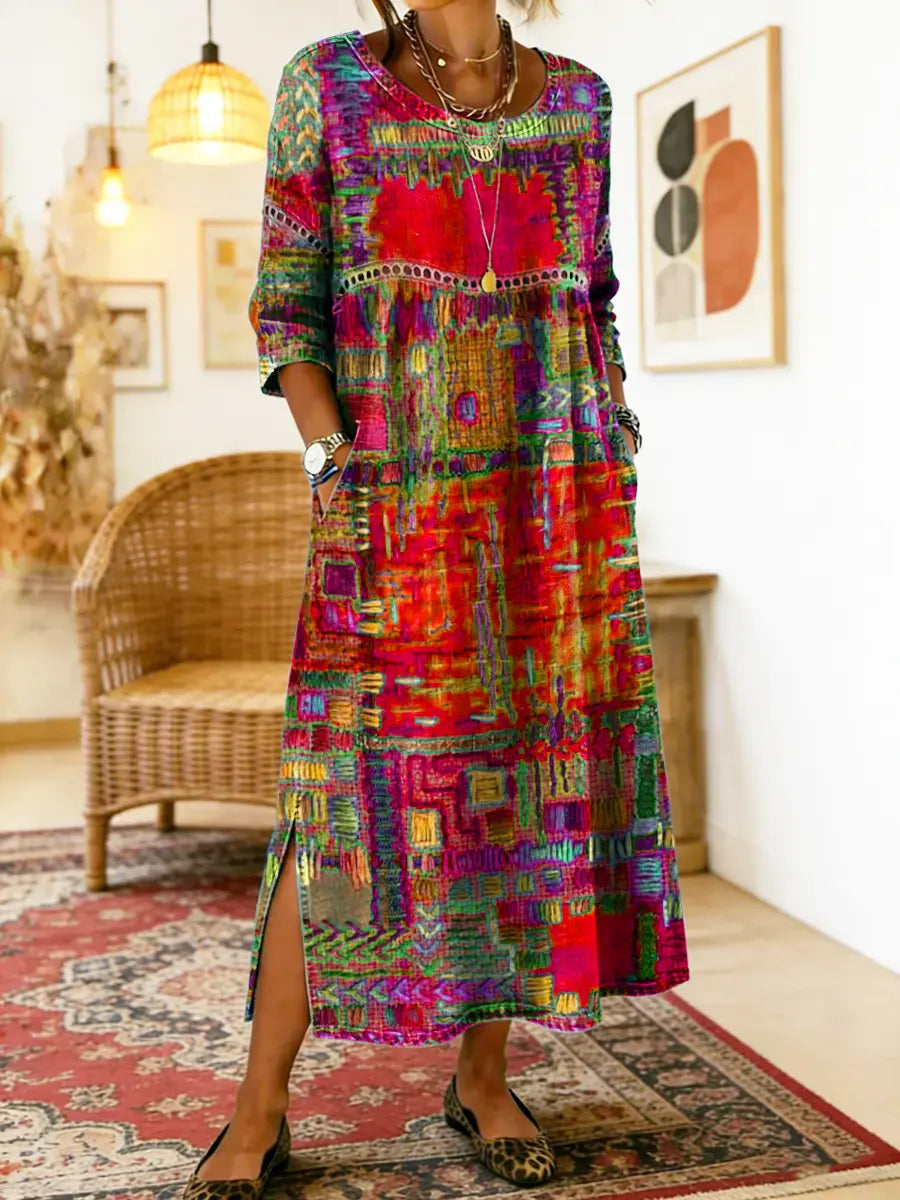 ROUSSEL PARIS | Robe en Denim avec Patchwork Ethnique