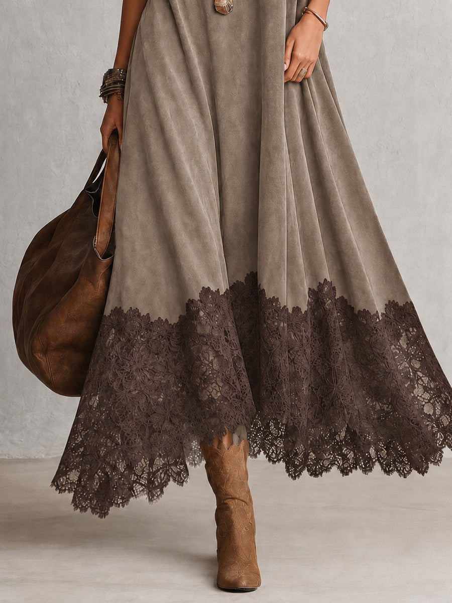 ROUSSEL PARIS | Robe évasée à col montant avec panneaux en dentelle et manches longues