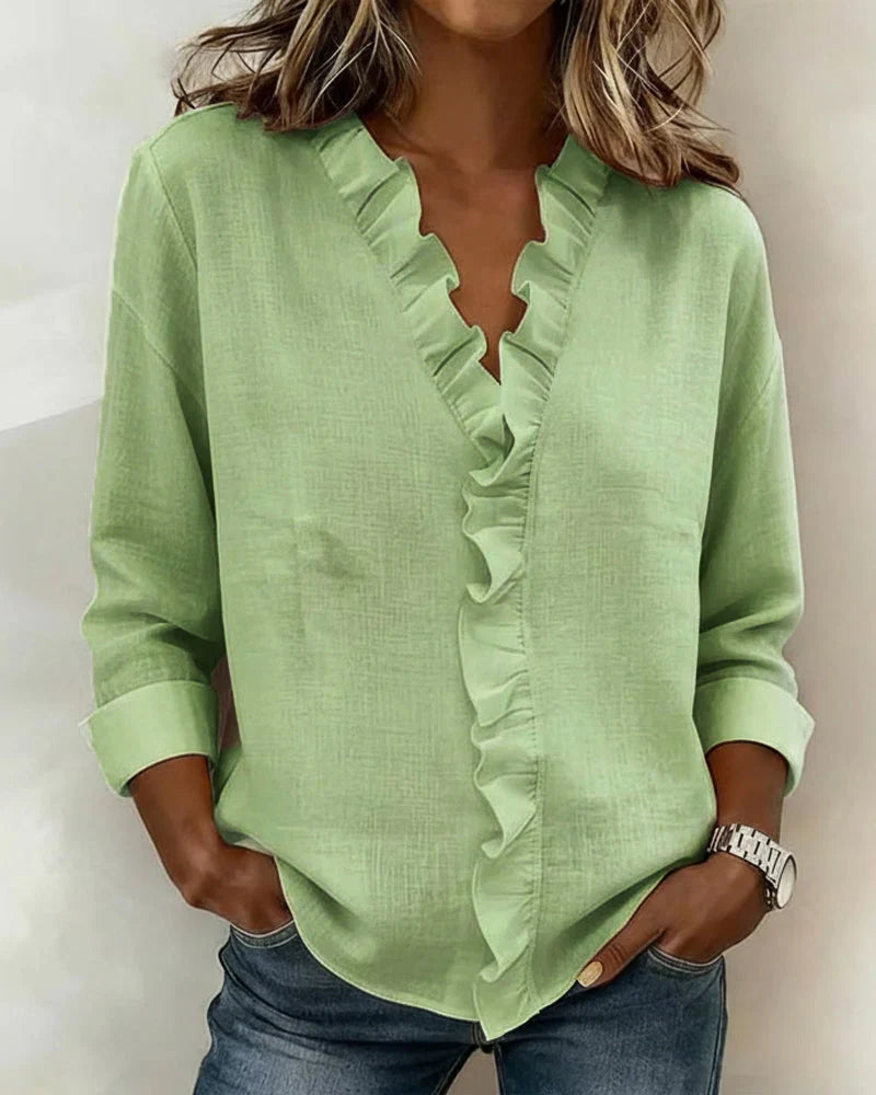 ROUSSEL PARIS | Blouse à volants, col en V et manches longues
