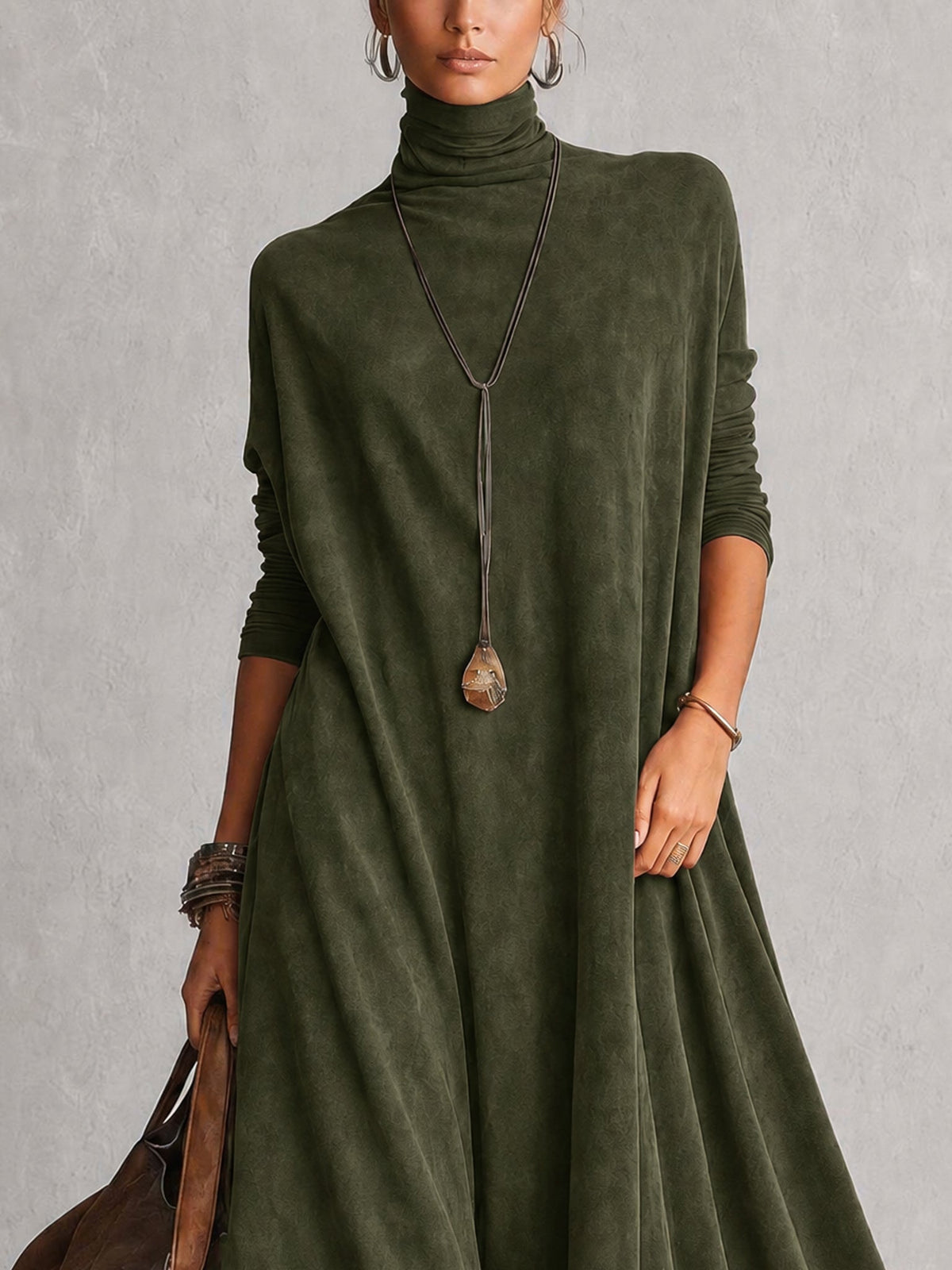 ROUSSEL PARIS | Robe évasée à col montant avec panneaux en dentelle et manches longues