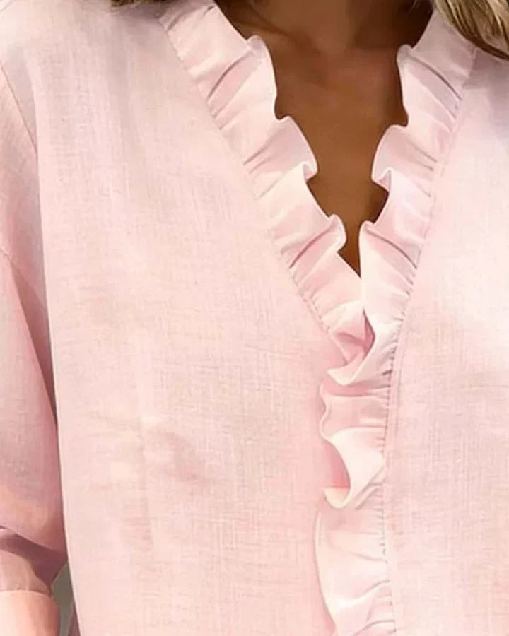 ROUSSEL PARIS | Blouse à volants, col en V et manches longues