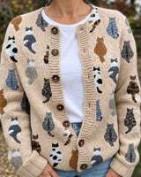 ROUSSEL PARIS | Cardigan en tricot doux à boutons avec imprimé chat