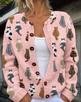 ROUSSEL PARIS | Cardigan en tricot doux à boutons avec imprimé chat