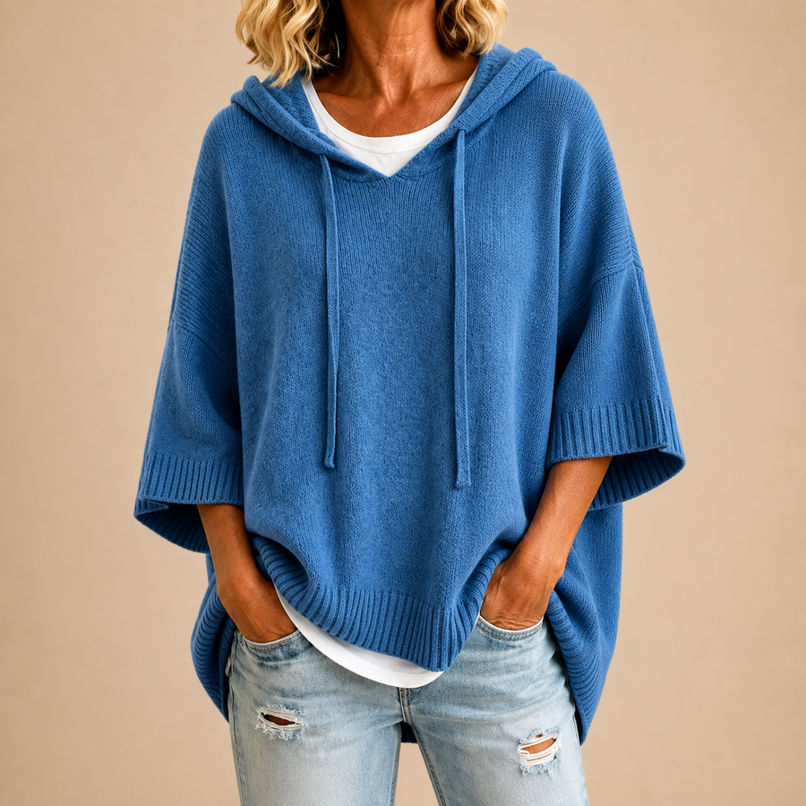 ROUSSEL PARIS | Poncho en maille à capuche et manches trois-quarts