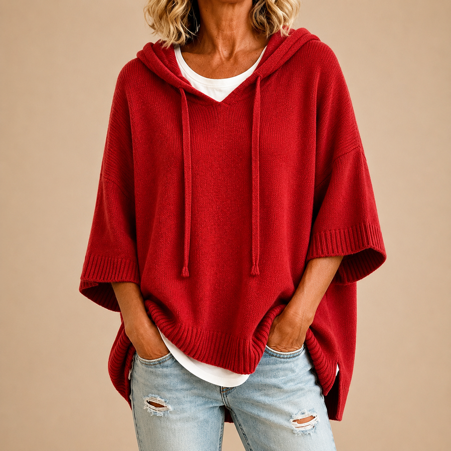 ROUSSEL PARIS | Poncho en maille à capuche et manches trois-quarts