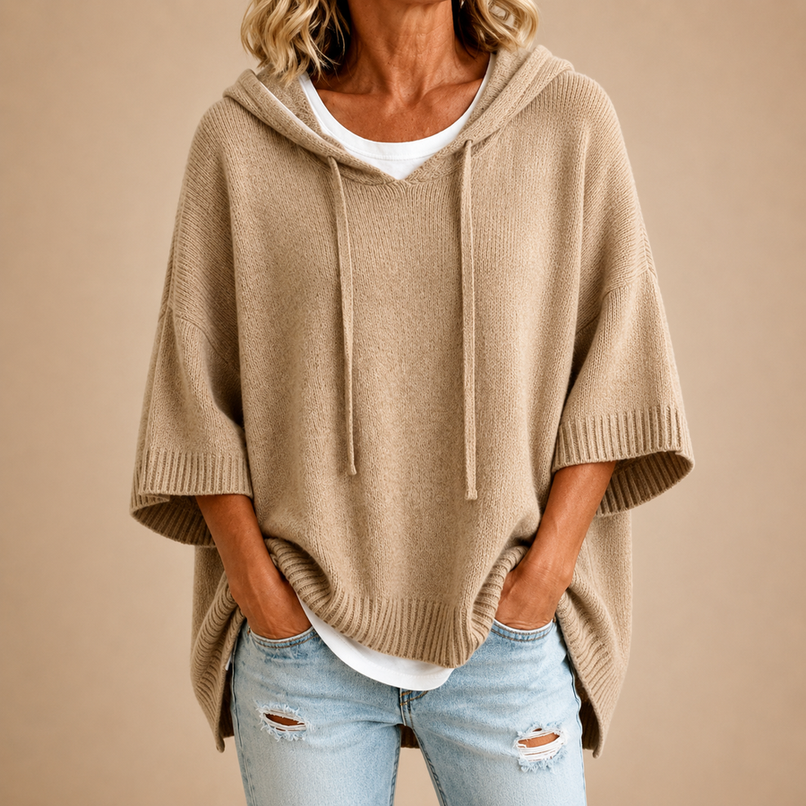 ROUSSEL PARIS | Poncho en maille à capuche et manches trois-quarts