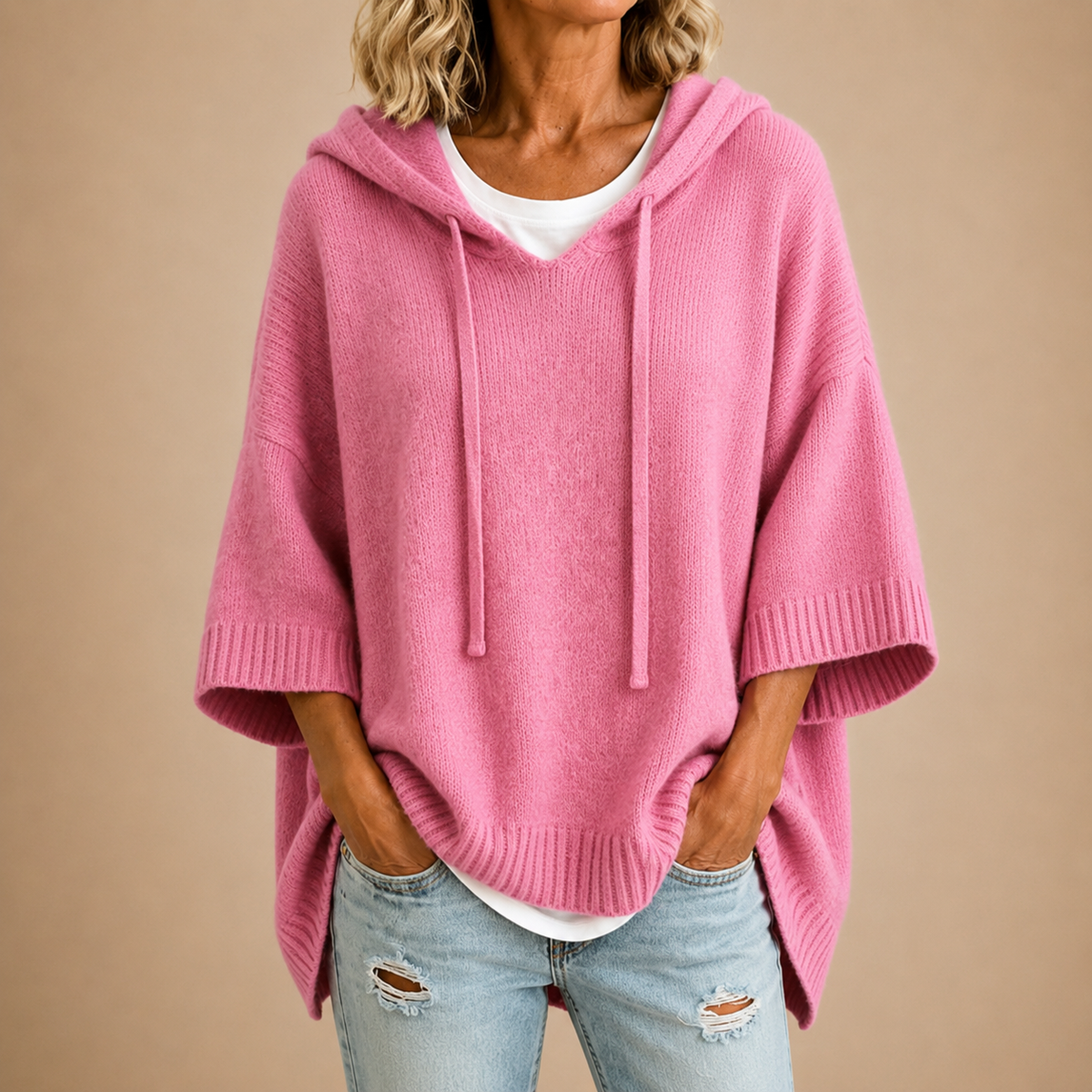 ROUSSEL PARIS | Poncho en maille à capuche et manches trois-quarts
