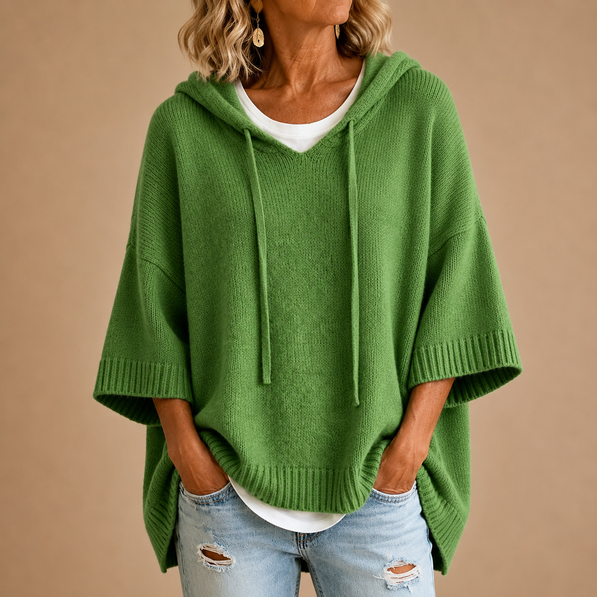 ROUSSEL PARIS | Poncho en maille à capuche et manches trois-quarts