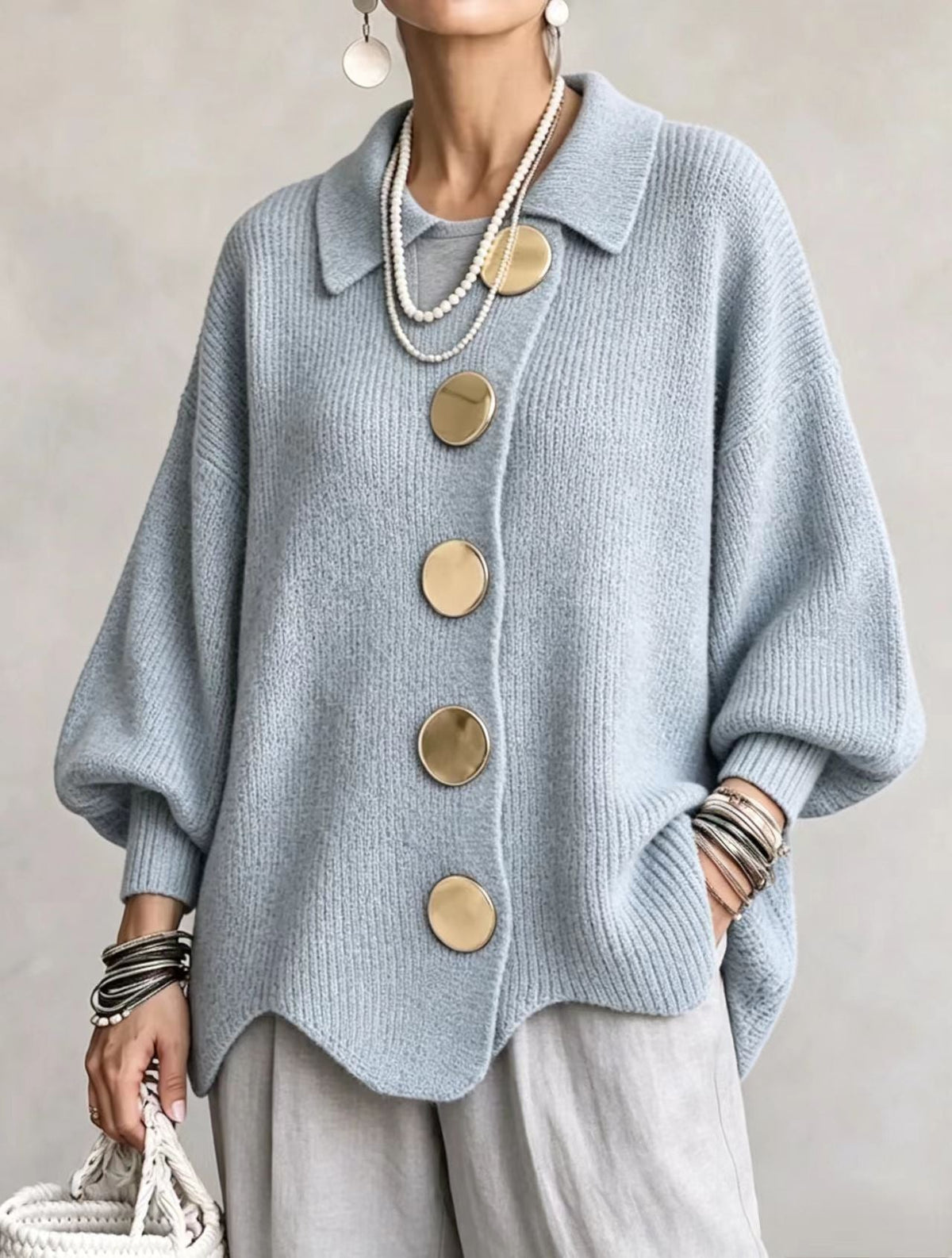 ROUSSEL PARIS | Cardigan Oversize à Col avec Gros Boutons Métalliques