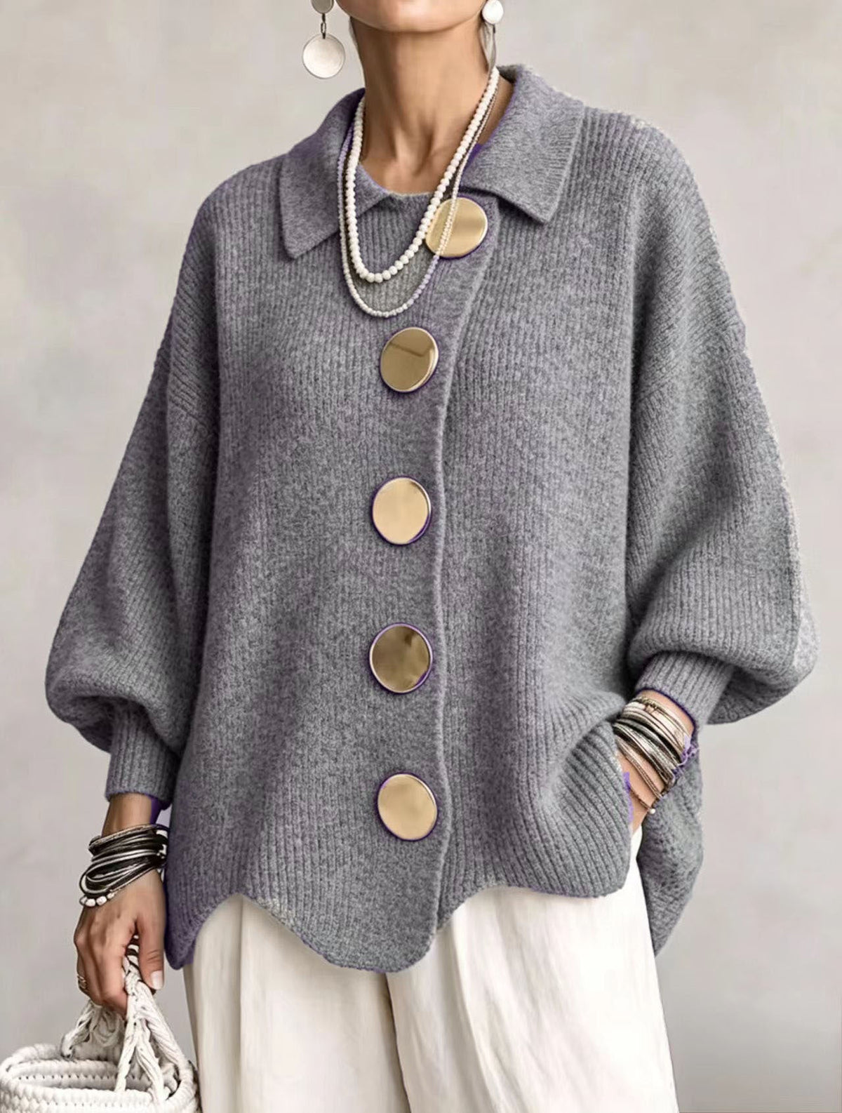 ROUSSEL PARIS | Cardigan Oversize à Col avec Gros Boutons Métalliques