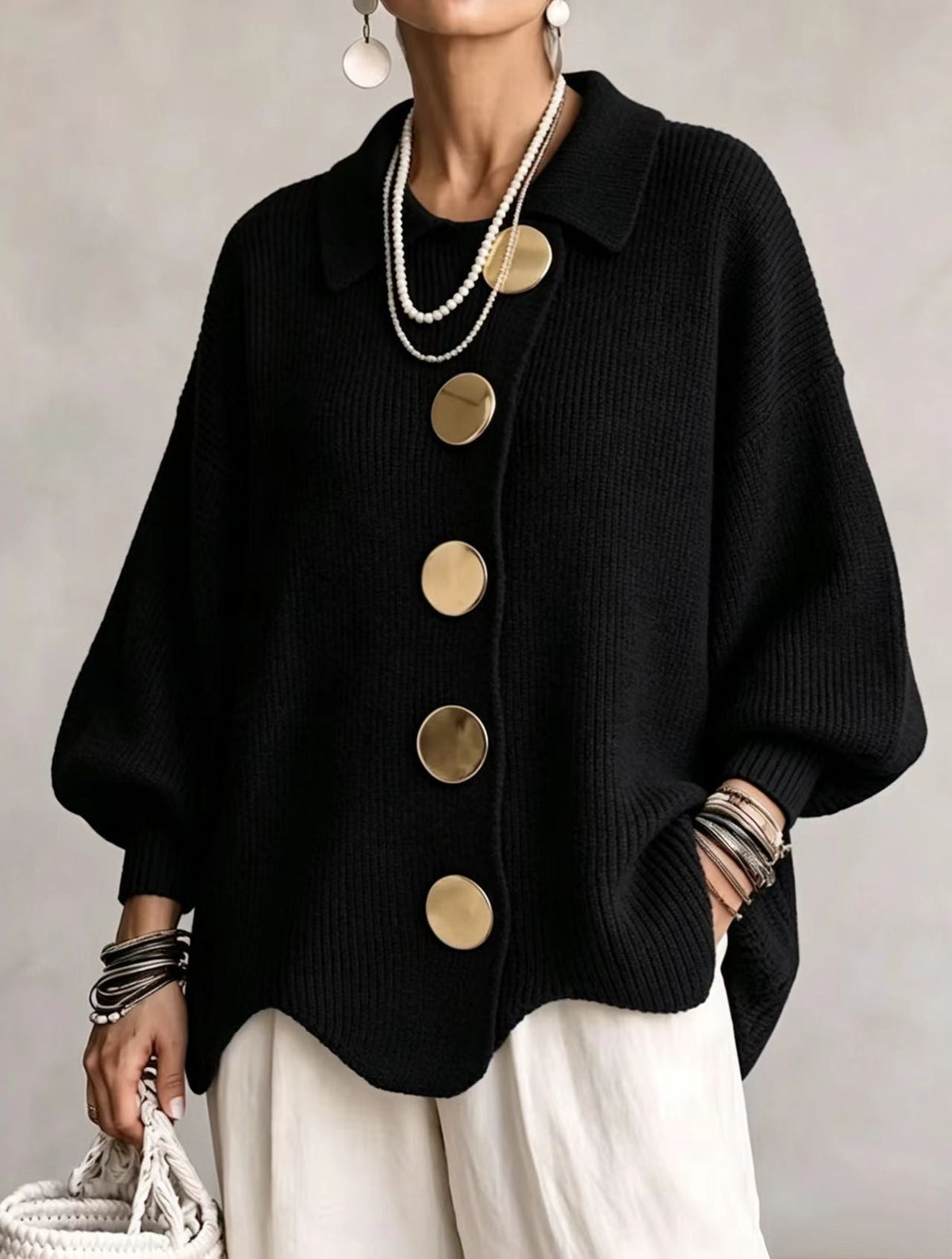 ROUSSEL PARIS | Cardigan Oversize à Col avec Gros Boutons Métalliques