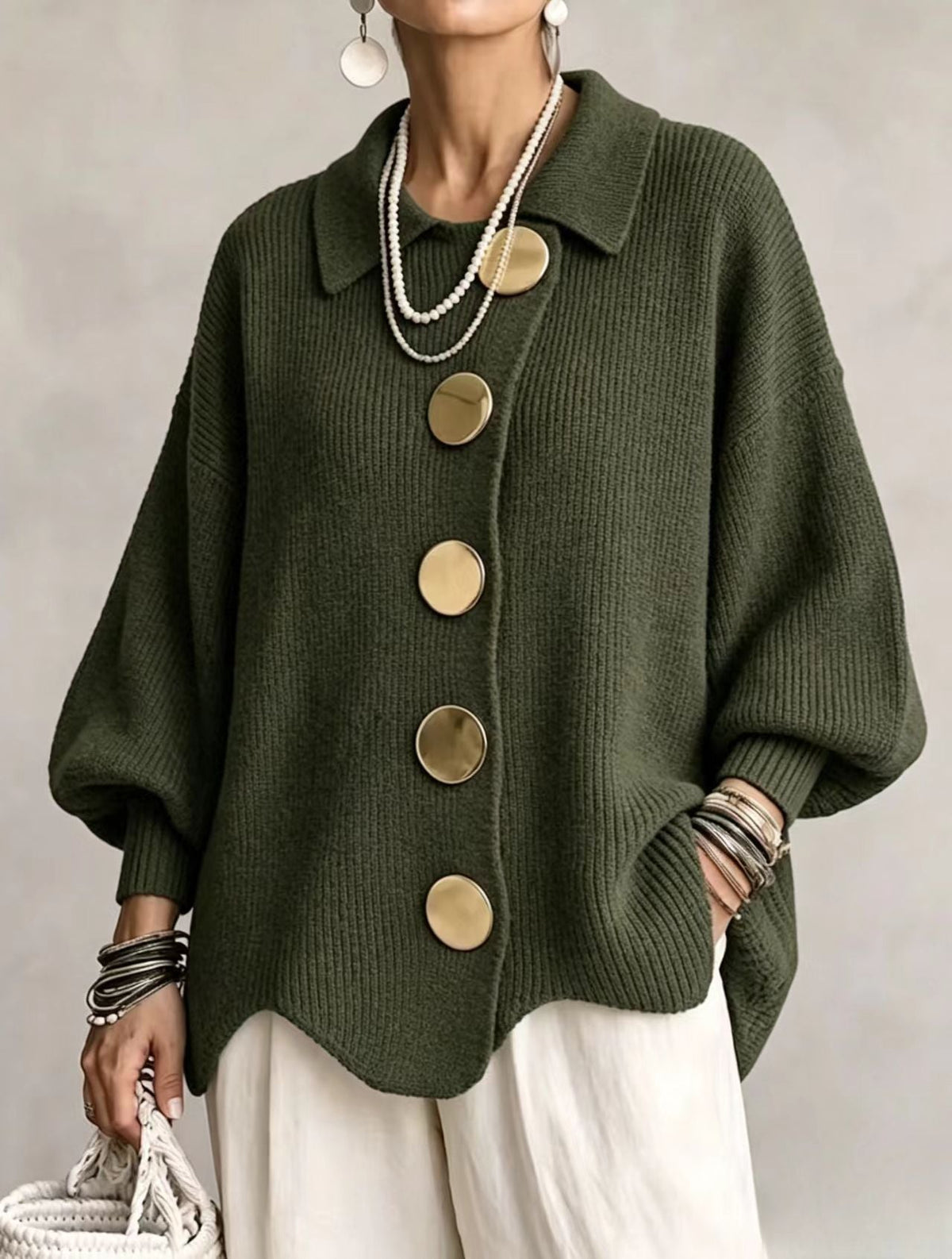 ROUSSEL PARIS | Cardigan Oversize à Col avec Gros Boutons Métalliques