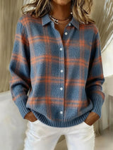 ROUSSEL PARIS | Cardigan Anna Femme — Maille Douce à Carreaux d'Automne