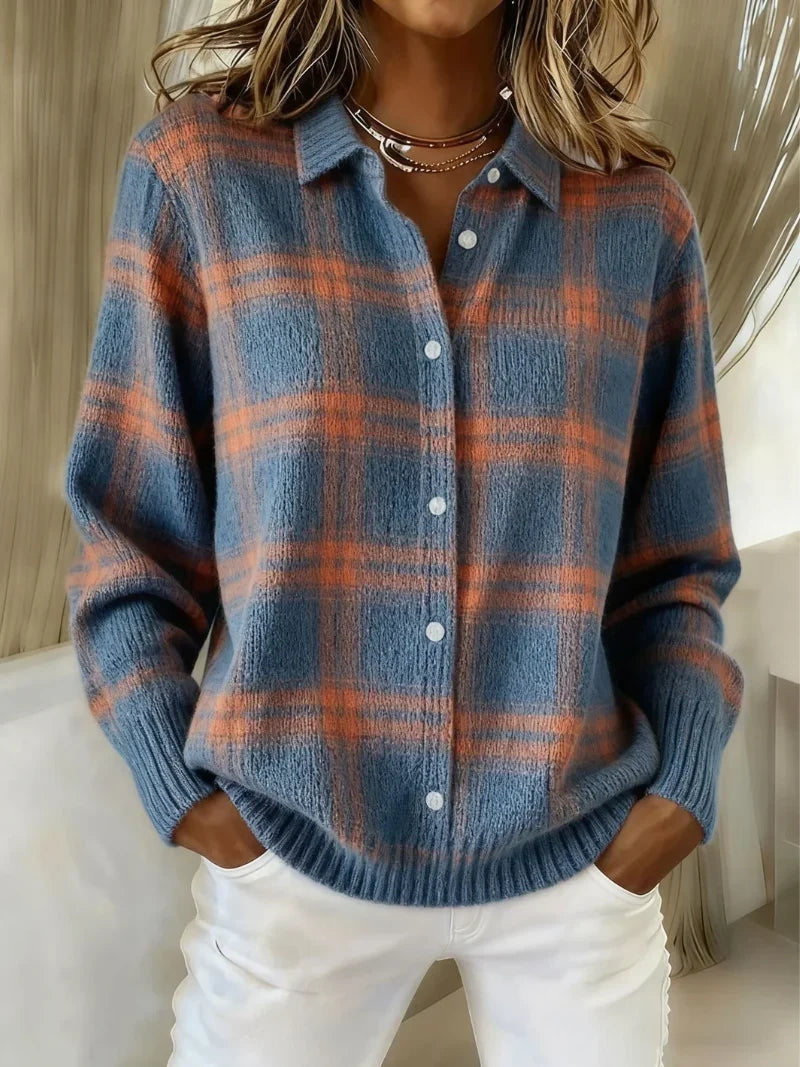 ROUSSEL PARIS | Cardigan Anna Femme — Maille Douce à Carreaux d'Automne