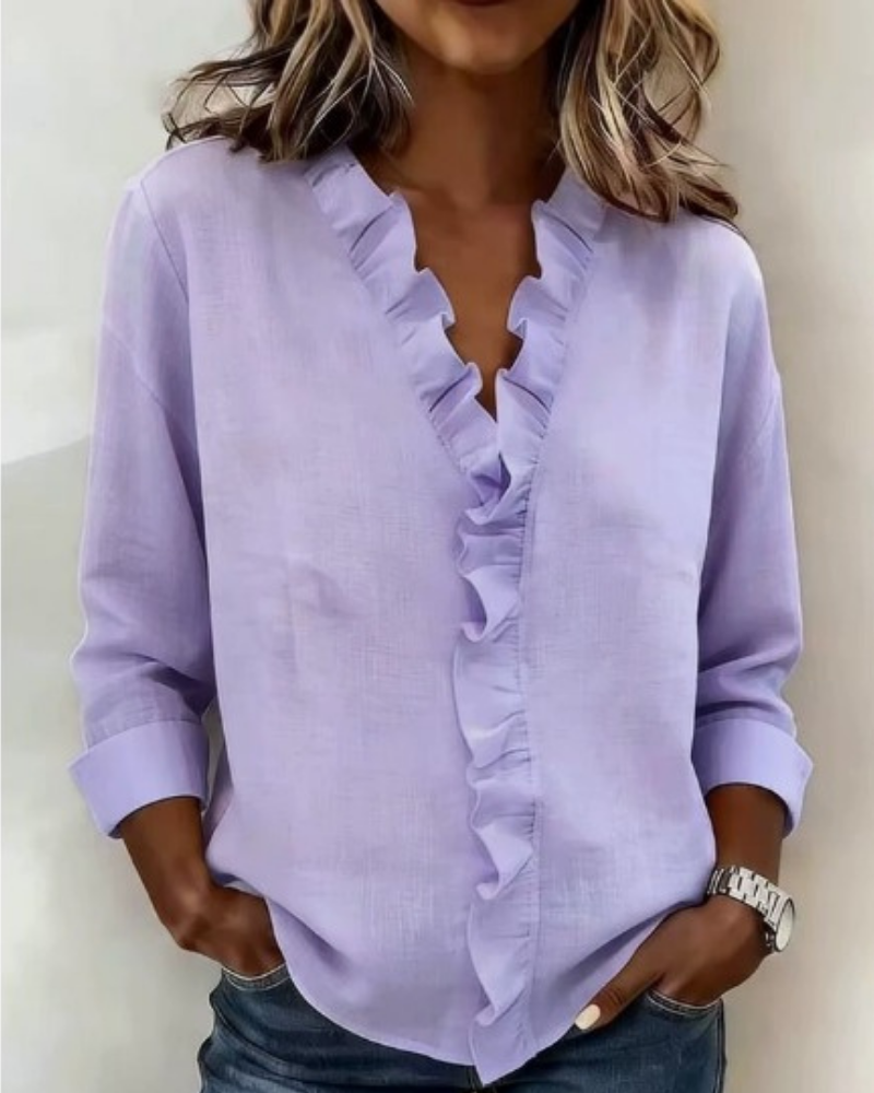 ROUSSEL PARIS | Blouse à volants, col en V et manches longues