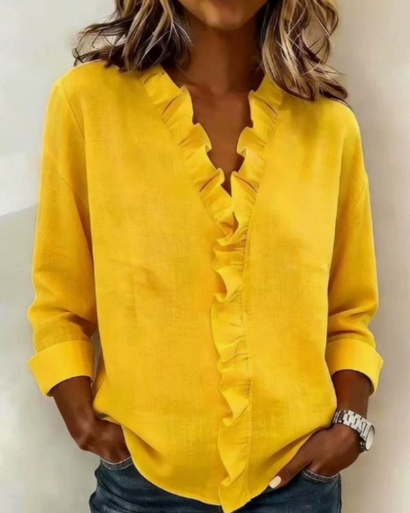 ROUSSEL PARIS | Blouse à volants, col en V et manches longues