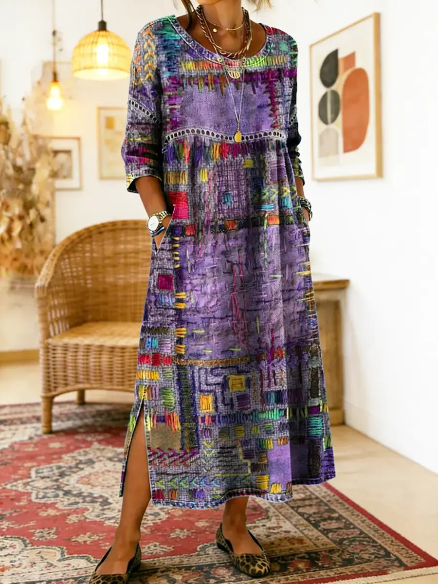 ROUSSEL PARIS | Robe en Denim avec Patchwork Ethnique
