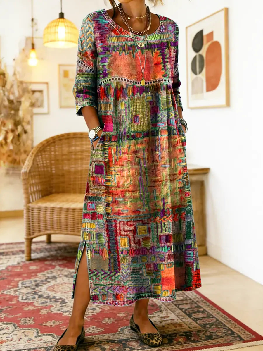 ROUSSEL PARIS | Robe en Denim avec Patchwork Ethnique