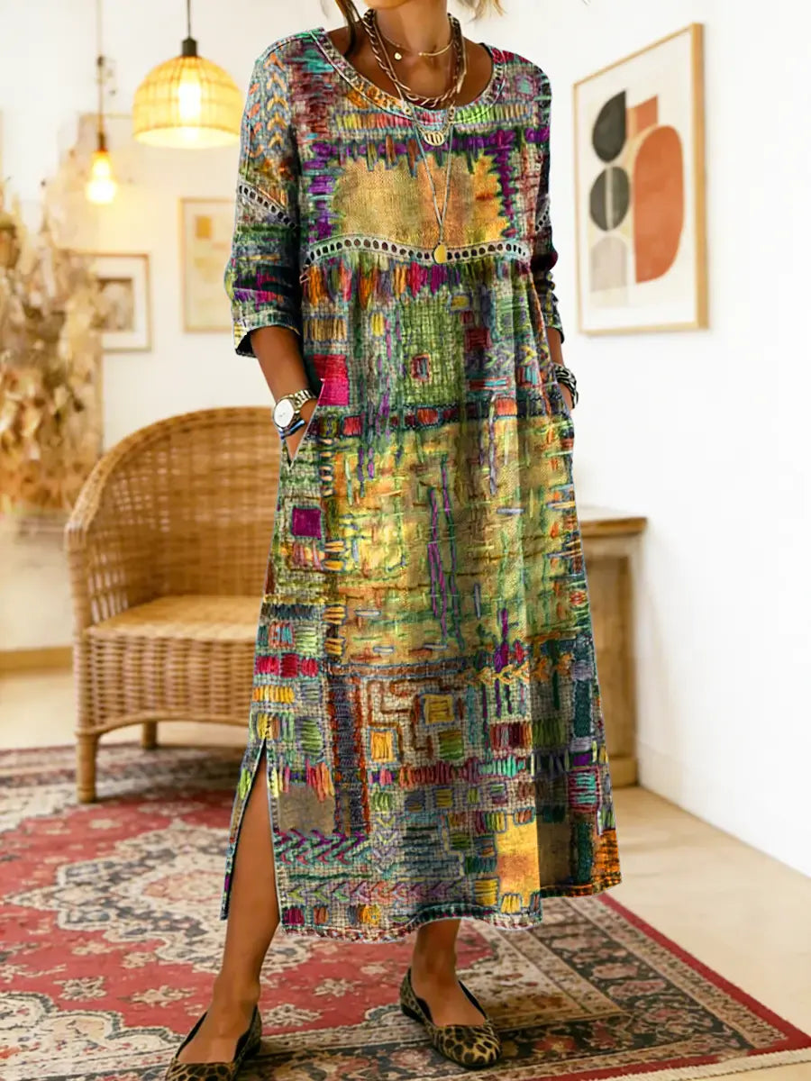 ROUSSEL PARIS | Robe en Denim avec Patchwork Ethnique