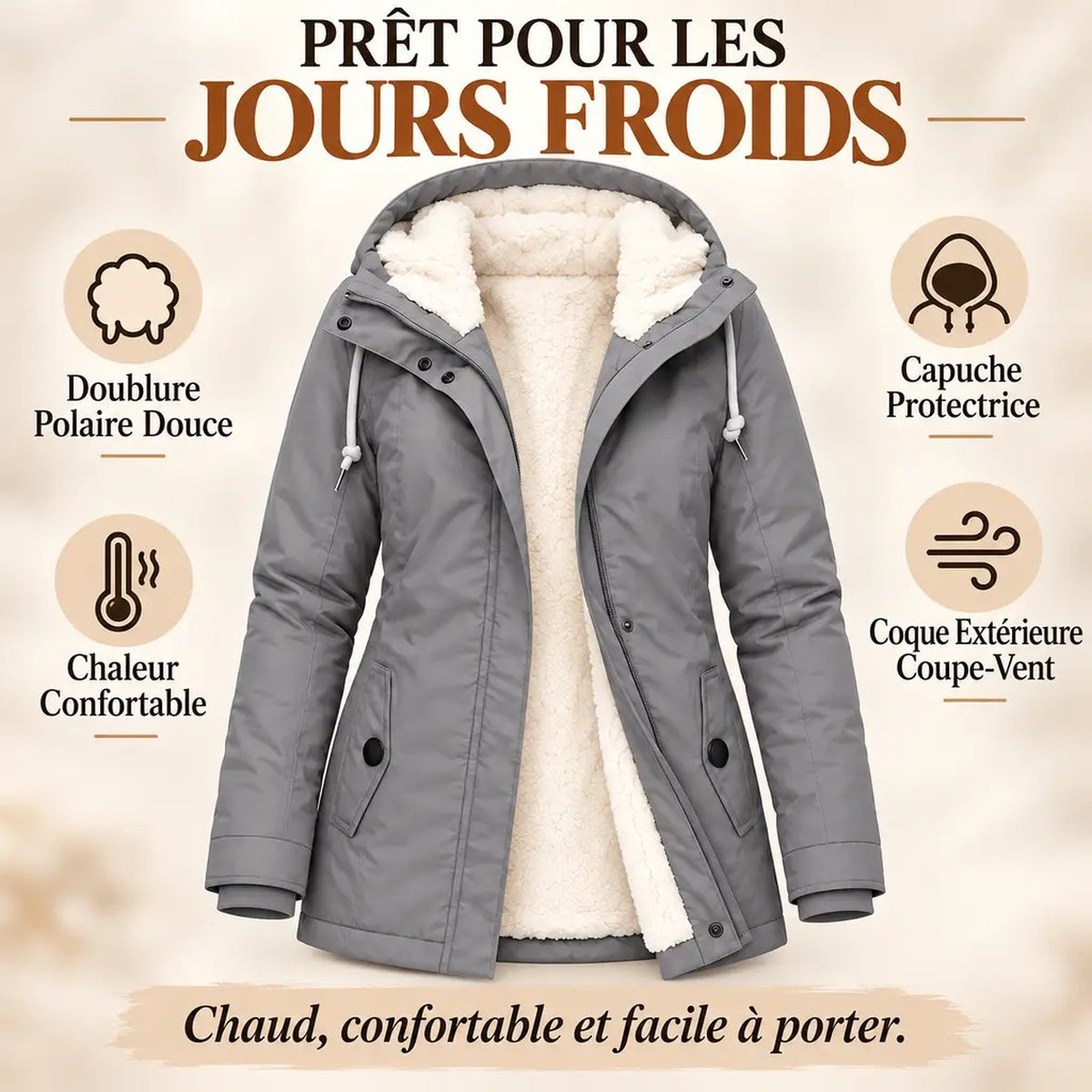 Manteau chaud et imperméable avec capuche ajustable – Roussel Paris