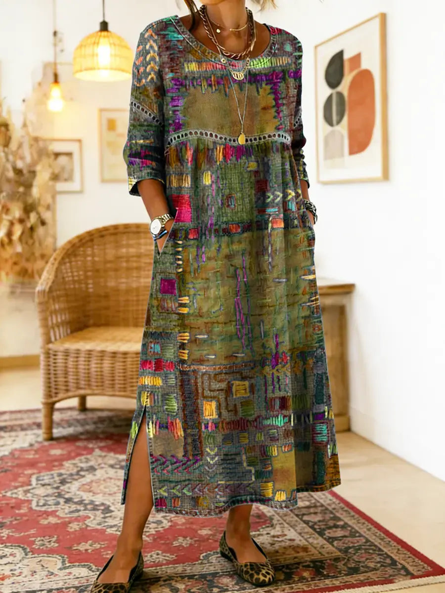 ROUSSEL PARIS | Robe en Denim avec Patchwork Ethnique