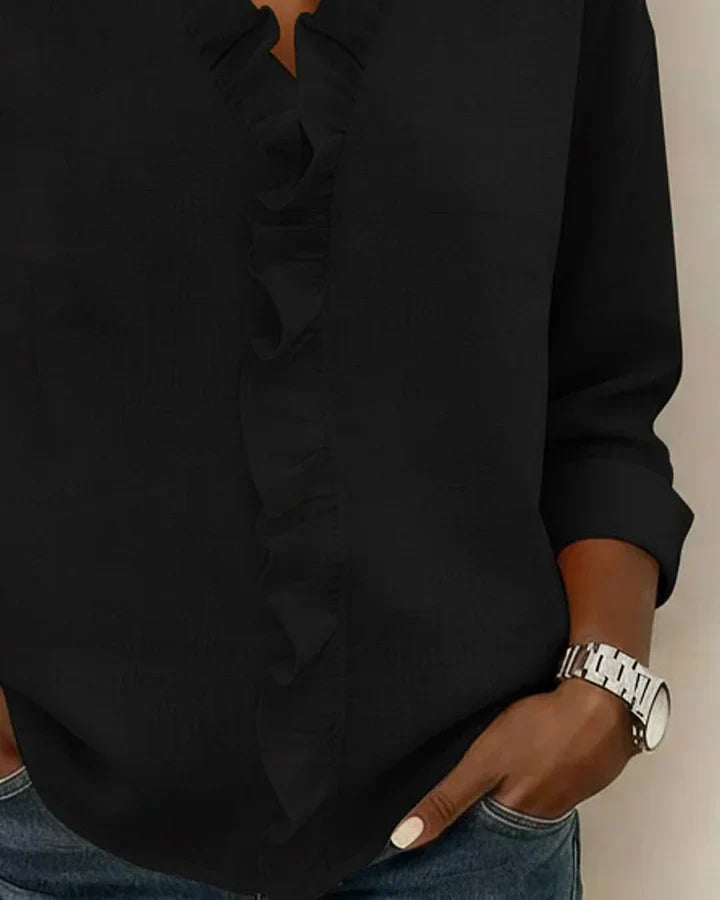 ROUSSEL PARIS | Blouse à volants, col en V et manches longues