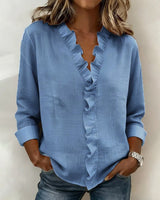 ROUSSEL PARIS | Blouse à volants, col en V et manches longues