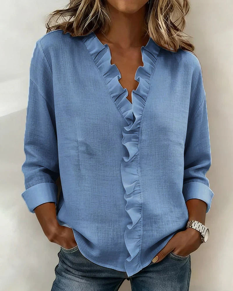 ROUSSEL PARIS | Blouse à volants, col en V et manches longues