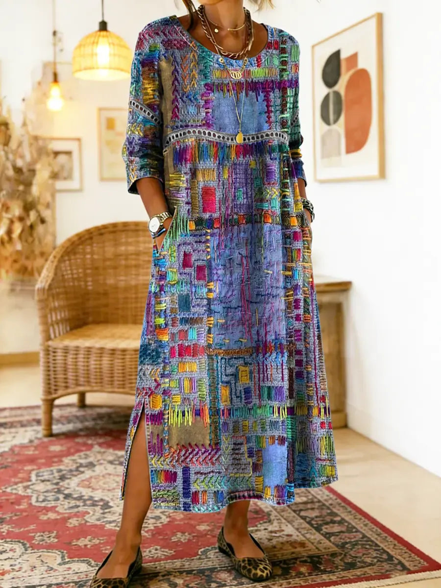 ROUSSEL PARIS | Robe en Denim avec Patchwork Ethnique
