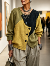 ROUSSEL PARIS | Pull en Maille Asymétrique Douillet à Blocs de Couleurs Artistiques