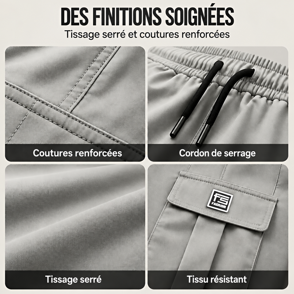 ROUSSEL PARIS | Pantalon cargo homme | Coupe décontractée avec de nombreuses poches – finitions : coutures renforcées, cordon de serrage, tissu résistant