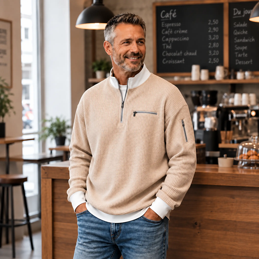 ROUSSEL PARIS | Pull en maille gaufrée à demi-zip pour homme