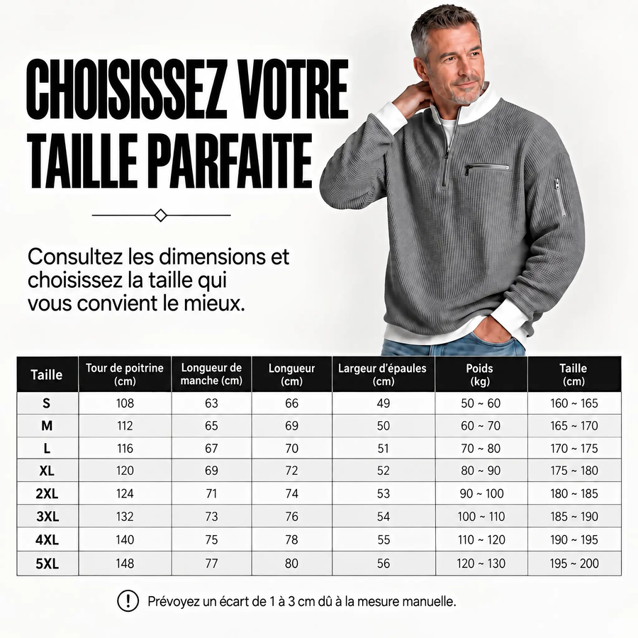 ROUSSEL PARIS | Guide des tailles pull gaufré à demi-zip