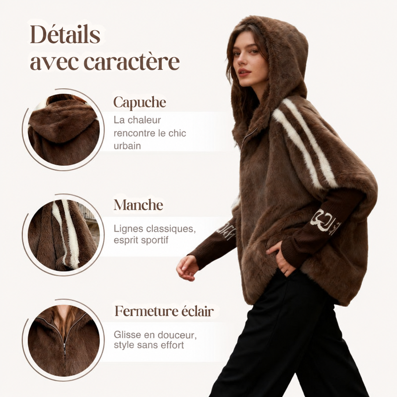 ROUSSEL PARIS | Manteau Peluche à Capuche Ultra-Doux – détails : capuche, manche, fermeture éclair