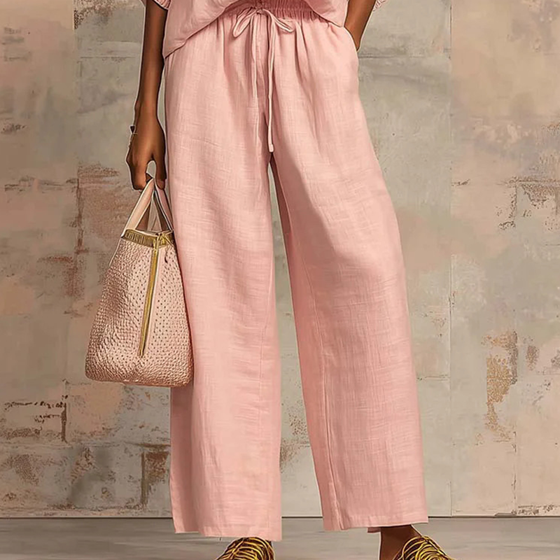 ROUSSEL PARIS | ✨ 50% DE RÉDUCTION ! 👕 Ensemble de survêtement uni pour femme – Pantalon large, manches bouffantes, cordon de serrage 🍂