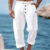 ROUSSEL PARIS | 👖 Pantalon décontracté en lin à cordon pour homme – léger, respirant & confortable – avec ceinture élastique & cordon de serrage – parfait pour le quotidien, le bureau & les loisirs