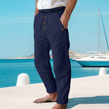 ROUSSEL PARIS | 👖 Pantalon décontracté en lin à cordon pour homme – léger, respirant & confortable – avec ceinture élastique & cordon de serrage – parfait pour le quotidien, le bureau & les loisirs